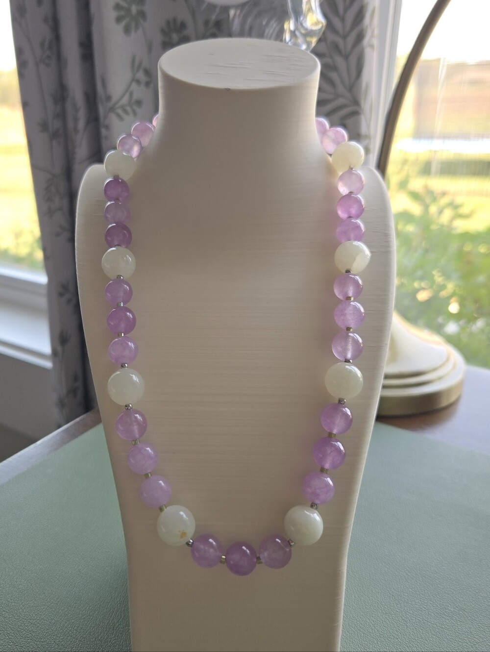 Lavendar And White Jade Beaded Necklace